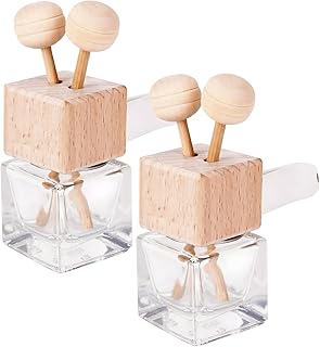 2PCS Car Diffuser Air Freshener Bottle, Refillable Empty Perfume Diffuser Vent Clip with Wooden Cap, Universal Essential Oil Glass Bottle Fragrance Ornament for Most Vehicles