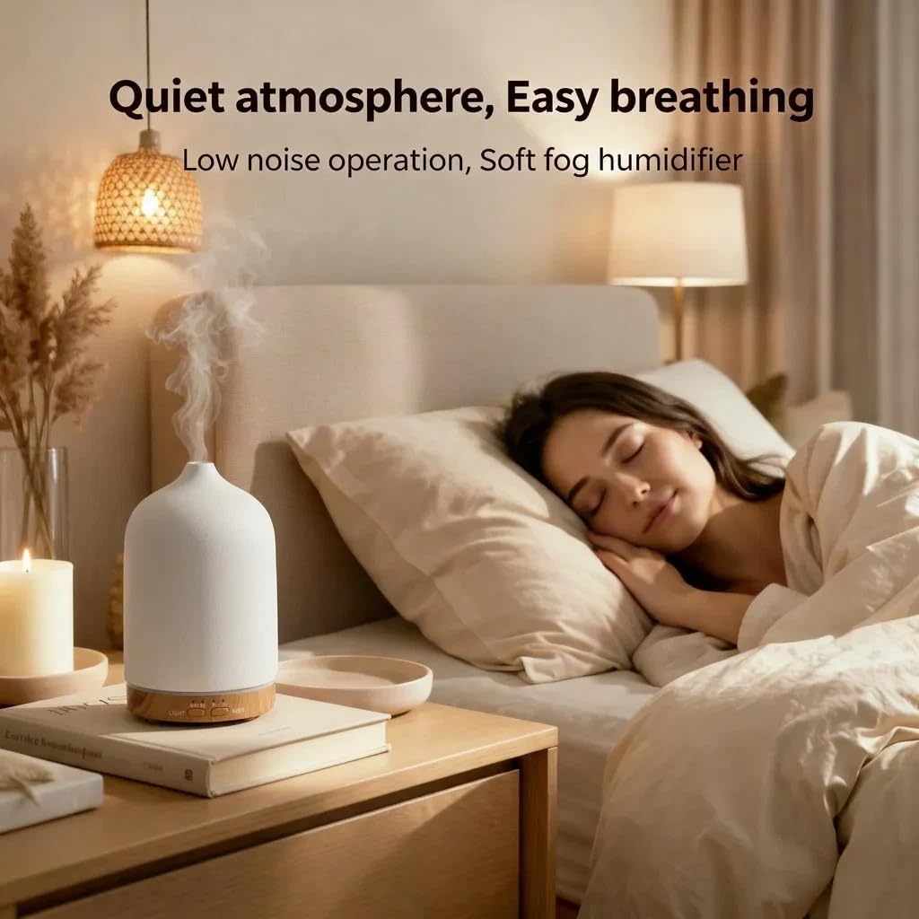200ml Aromatherapy Diffuser with 7 Soothing Colors, Ultra-Quiet Operation, Auto Timer, and Humidifier for Restful Nights