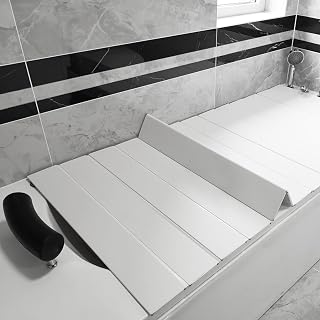 Adjustable Foldable Dust-Proof Bathtub Cover White,Waterproof Shutter Bathtub Tray & Laptop Desk 2 in 1 Fits Most Tubs,Modern Bath Tub Racks for Home (102x103CM(40"x40.55"), 0.47in Thick)