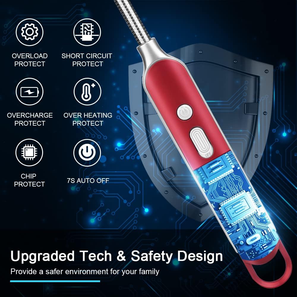 SUPRUS Electric Rechargeable Arc Lighter with LED Battery Display Long Flexible Neck USB Lighter for Candle Cooking (Red)