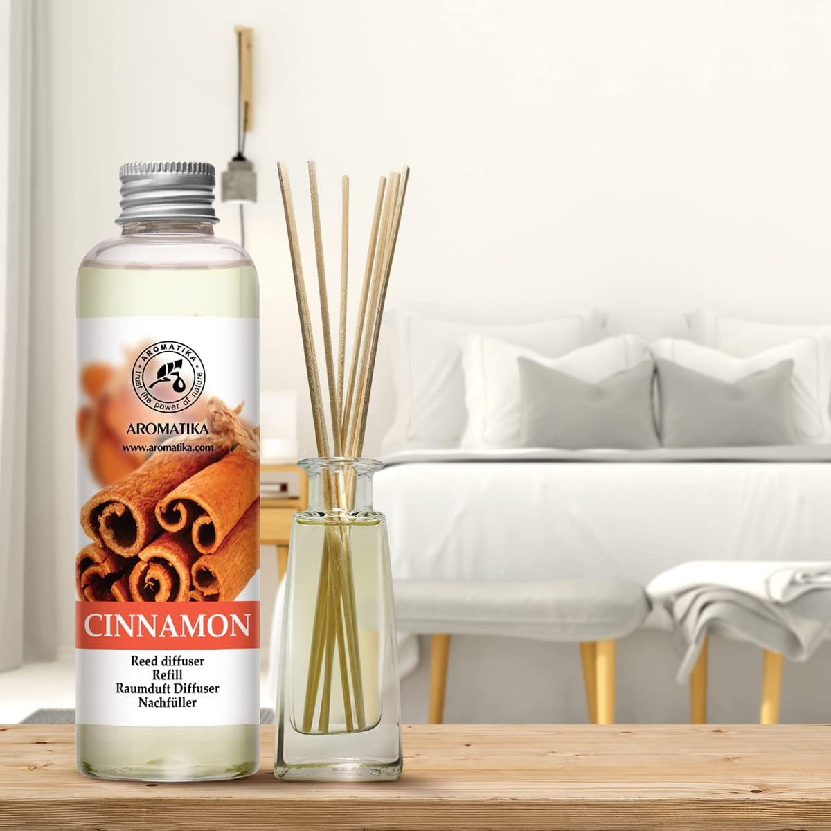 Cinnamon Reed Diffuser Refill with Natural Essential Cinnamon Oil 6.8 Fl Oz - Fresh &amp; Long Lasting Fragrance - Reed Diffuser Oil Refill for Aromatherapy - Home - Fitness - Boutique