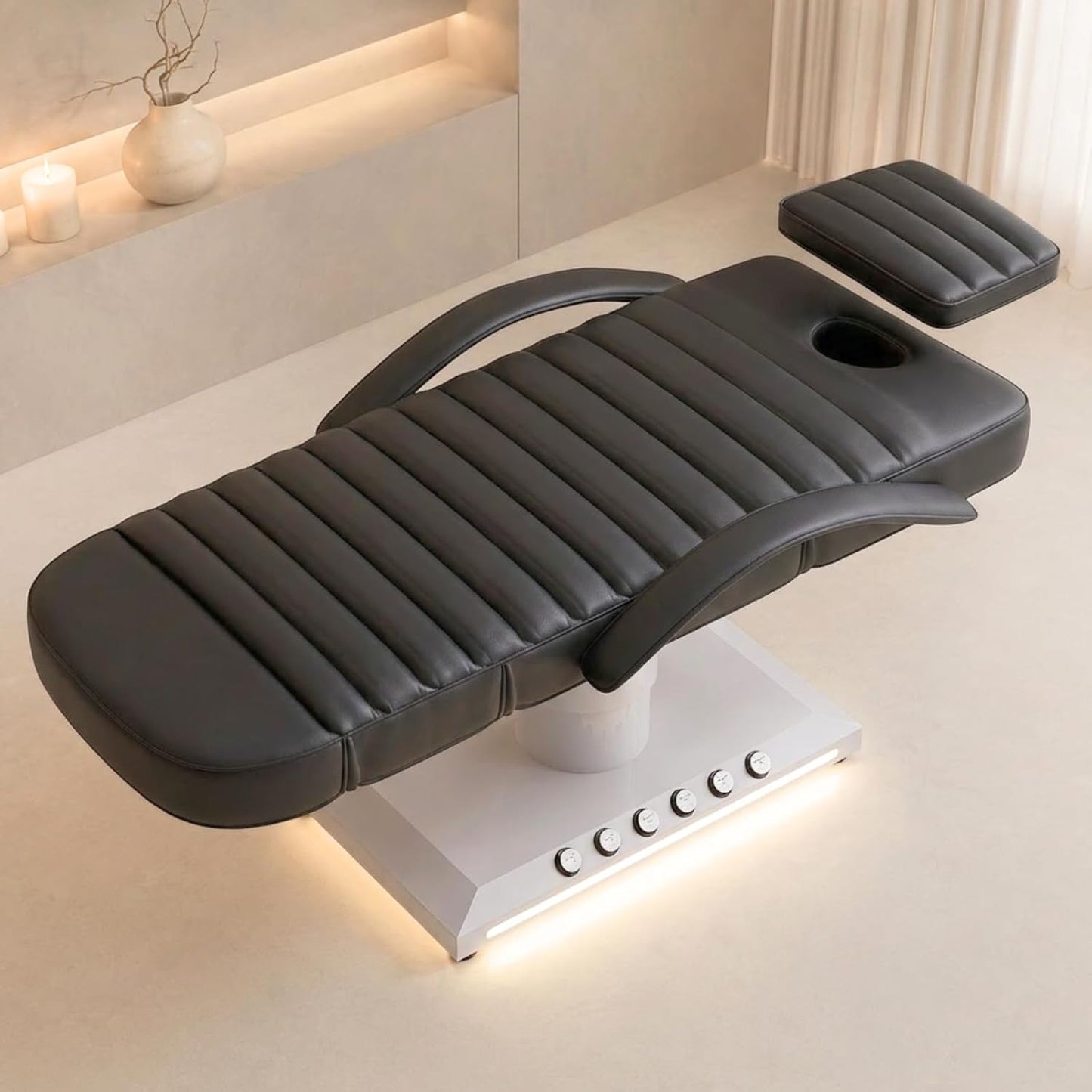 Electric Massage Table with LED Light, Adjustable Facial Bed with Foot Control for Spa, Tattoo, Waxing, and Eyelash Extension, Removable Headrest and Armrest, 90° Back & Leg Adjustment (Black)