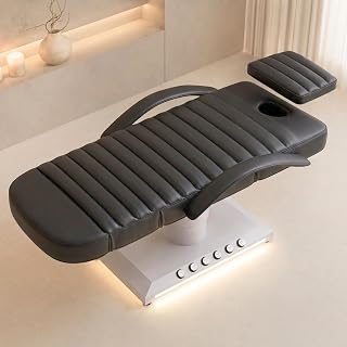 Electric Massage Table with LED Light, Adjustable Facial Bed with Foot Control for Spa, Tattoo, Waxing, and Eyelash Extension, Removable Headrest and Armrest, 90° Back & Leg Adjustment (Black)