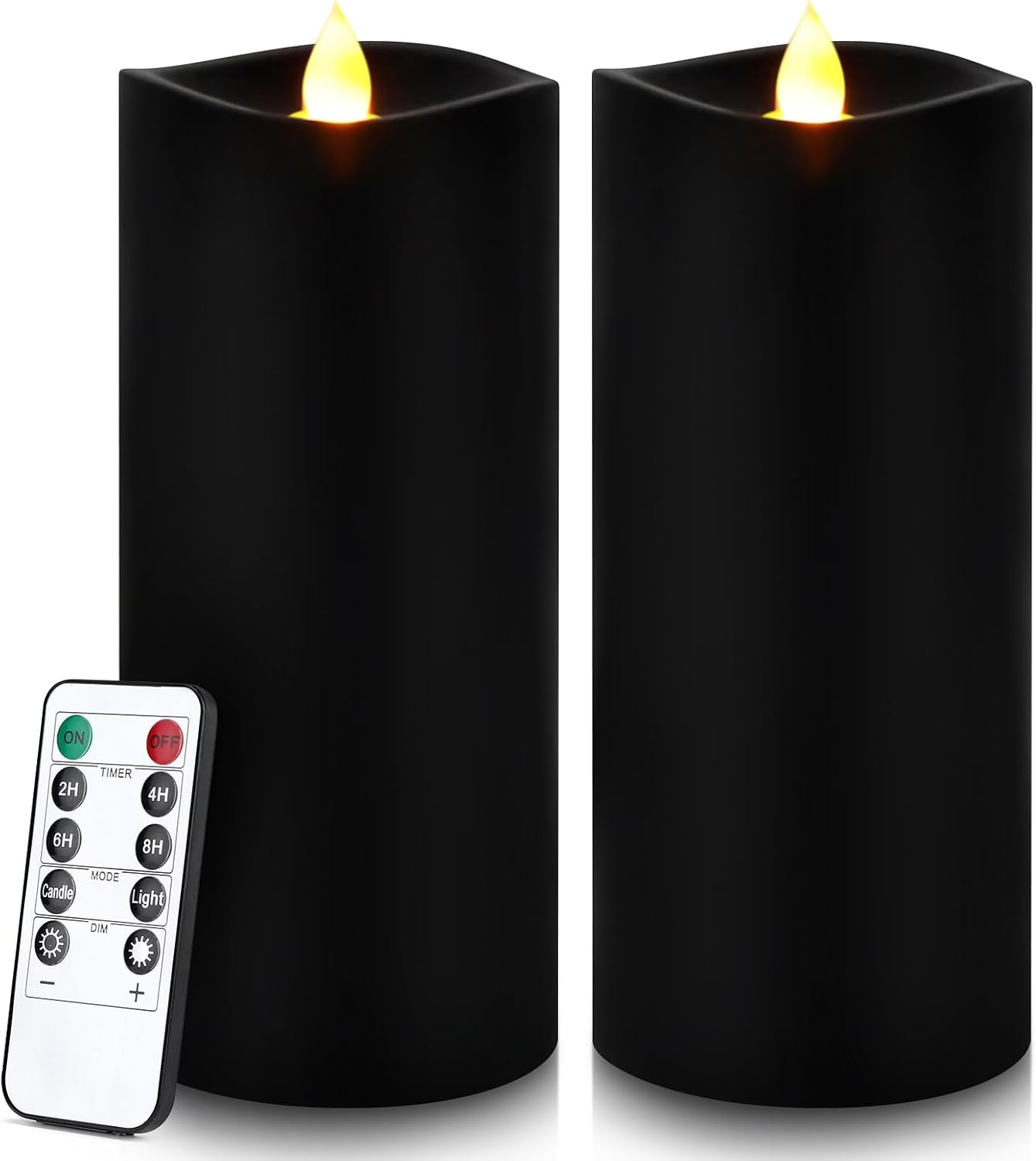 Enpornk 7” x 3” Flameless Candles, Flickering Moving Flame LED Candles, Battery Operated Candles with Remote and Timers, Black, Set of 2