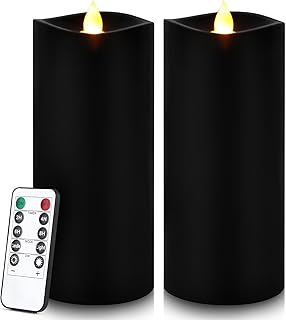 Enpornk 7” x 3” Flameless Candles, Flickering Moving Flame LED Candles, Battery Operated Candles with Remote and Timers, Black, Set of 2