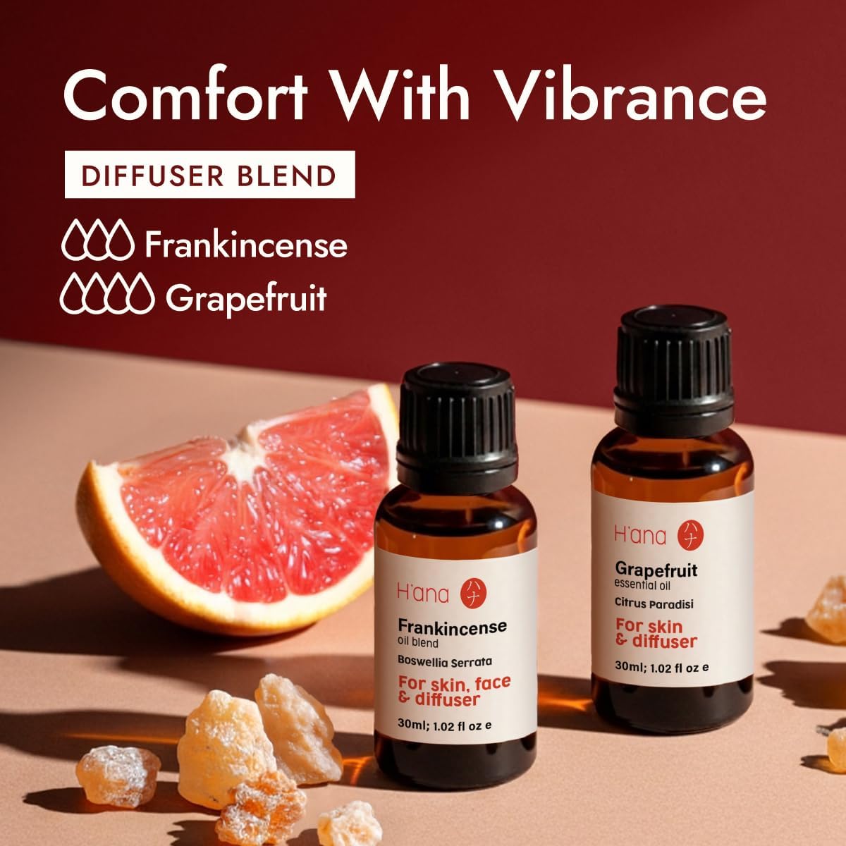 H'ana Frankincense Oil - 1.02 Fl Oz Frankincense Essential Oil for Hair, Skin, Diffuser, Aromatherapy & DIY