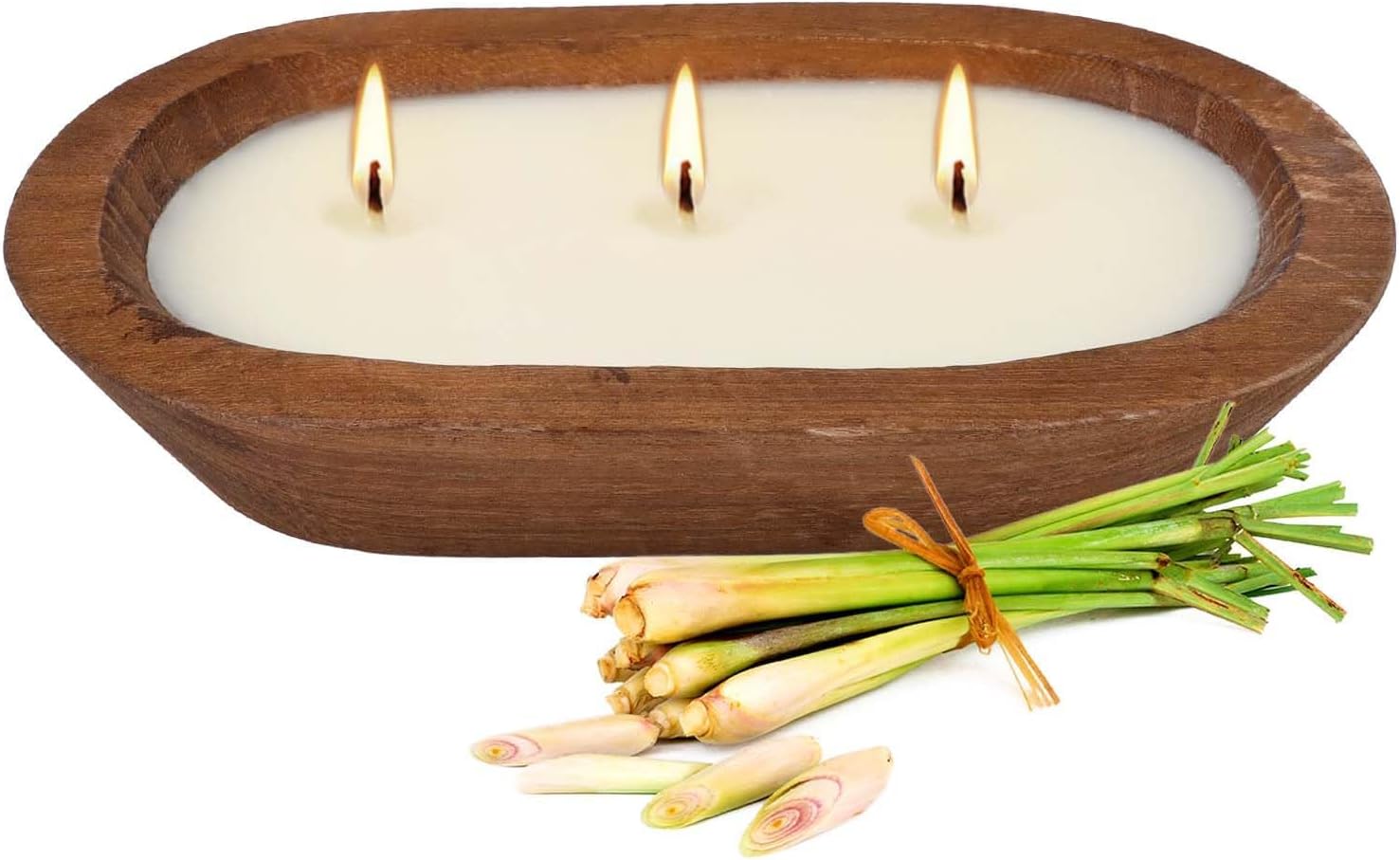 Citronella Scented 3-Wick Candle (8oz) Oval Wood Bowl Candle, Clean Burning & Smokeless, Decorative Soy Blend Candle for Home, Patio, Garden, Summer Gift.
