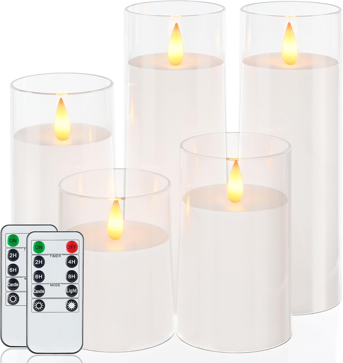 Homemory Realistic Flickering Battery Operated Candles, LED Fake Electric Candle with Remote Control and Timer, Flameless Candles for Home, Christmas Decoration, White, Set of 5