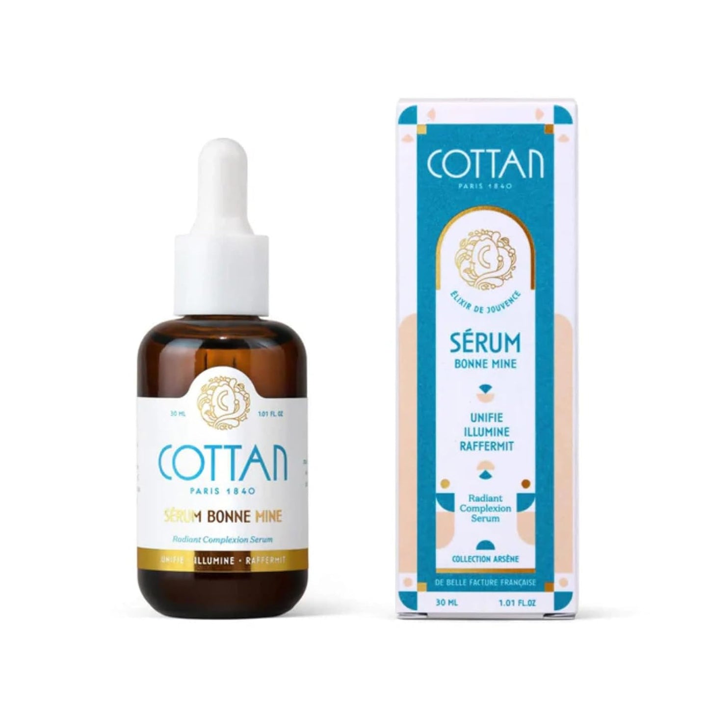Cottan Paris Bonne Mine Refining Face Serum with Squalene, Apricot Sunflower Seed Oil Rice Bran & Rosemary Leaf Extract Nourishing & Firming Skin Facial Moisturizer for a Smooth, Youthful Look 30ml