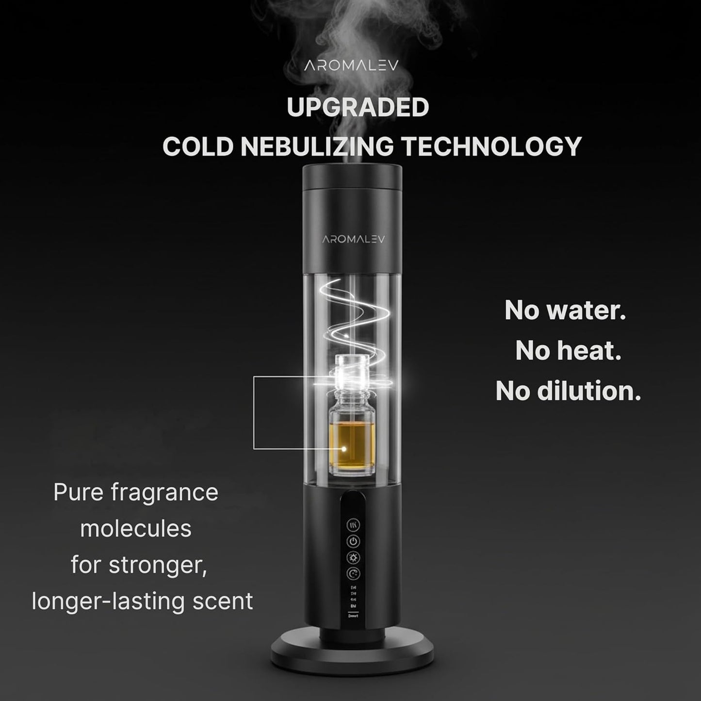 Waterless Nebulizing Essential Oil Diffuser – Wireless Rechargeable Bluetooth App Control – Cold Air Aromatherapy Scent Machine for Large Rooms, Home, Office & Spa – Quiet & Portable, Black
