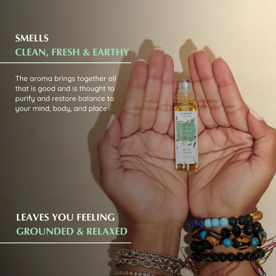 Californian White Sage Essential Oil Roll-On Blend by Aromafume | 10ml/0.33 fl oz | Aromatherapy Oil for Cleansing Negative Energy & Protection | Ethically sourced | Sage Oil for Smokeless Smudging
