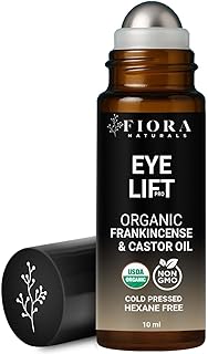 Organic Castor Oil and Frankincense Roll On – 100% Pure Hexane Free Eye Oil for Under Eye, Reduces Wrinkles, Dark Circles & Puffiness, Frankincense Essential Oil for Face Roller by Fiora Naturals