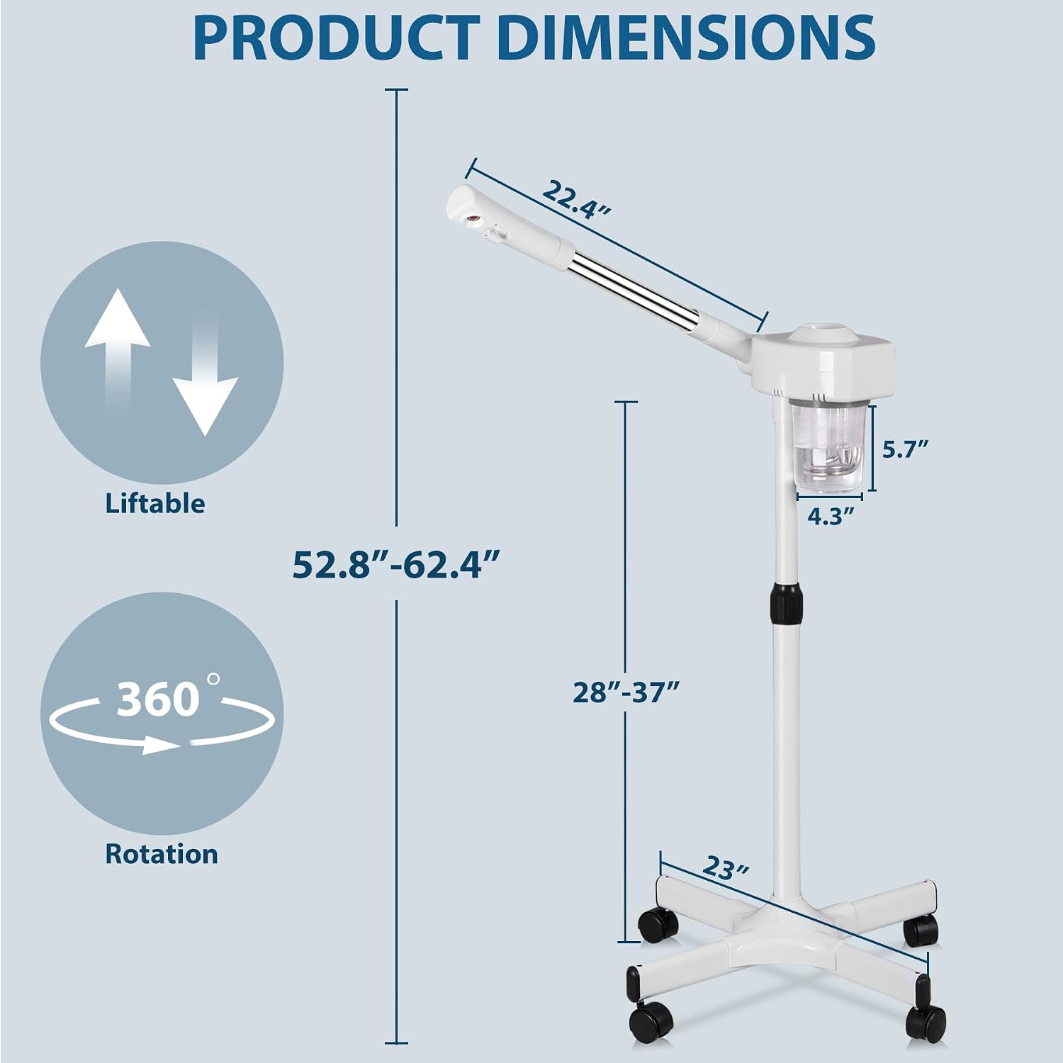 Professional Ionic Ozone Facial Steamer on Wheels, Standing Hot Mist Face Steamer with Microdermabrasion, Rolling Esthetician Spa Machine for Beauty Salon & Home Deep Skin Pore Cleansing