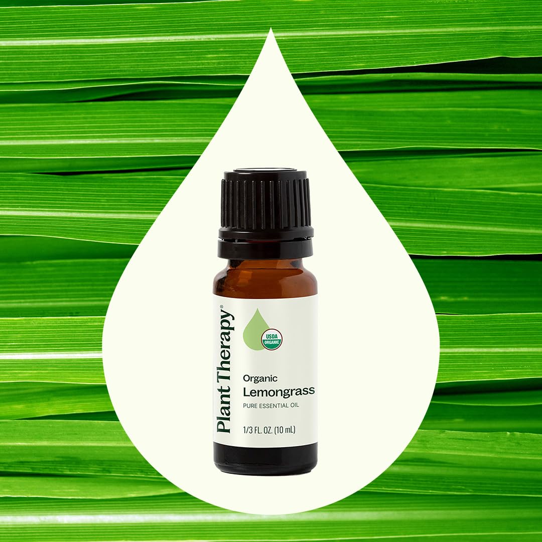 Plant Therapy Organic Lemongrass Essential Oil 10 mL (1/3 oz), 100% Pure, USDA Certified Organic, Undiluted, Aromatherapy, Deodorizing, and Immune Support