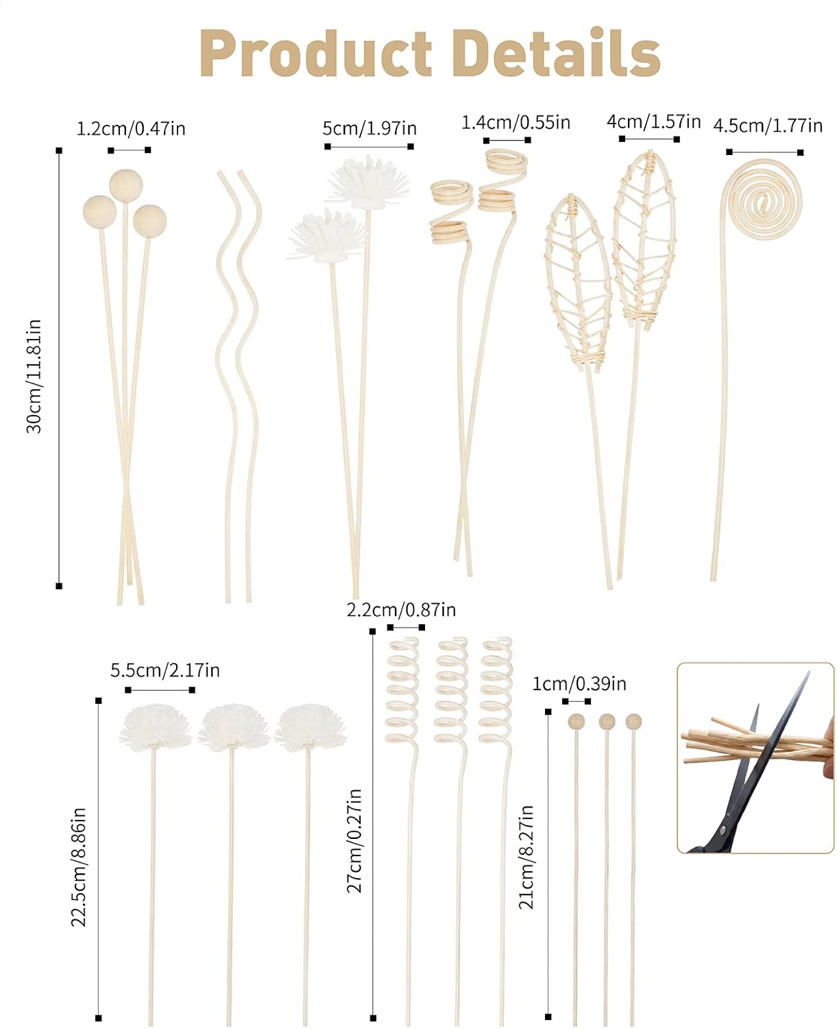 21PCS Reed for Diffuser Sticks, Natural Rattan Flowers Fragrance Diffusers for Home Office Bedroom Bathroom Decor