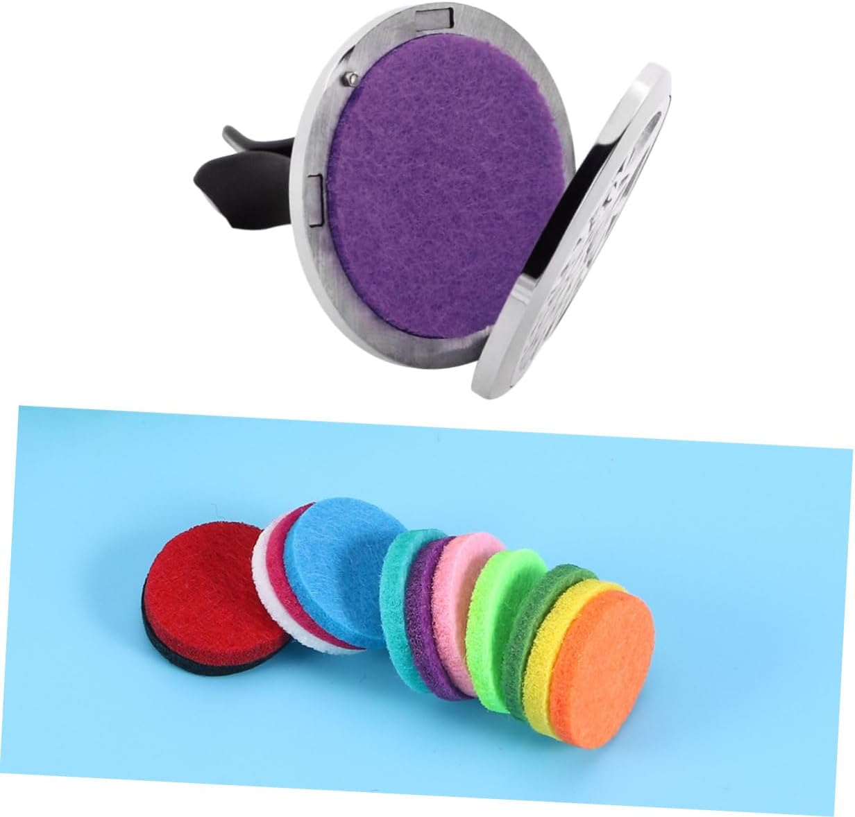 12Pcs Aromatherapy Essential Oil Diffuser Refill Pads Multi-Colored Locket Necklace Replacement Felt Inserts for Car and Home Use