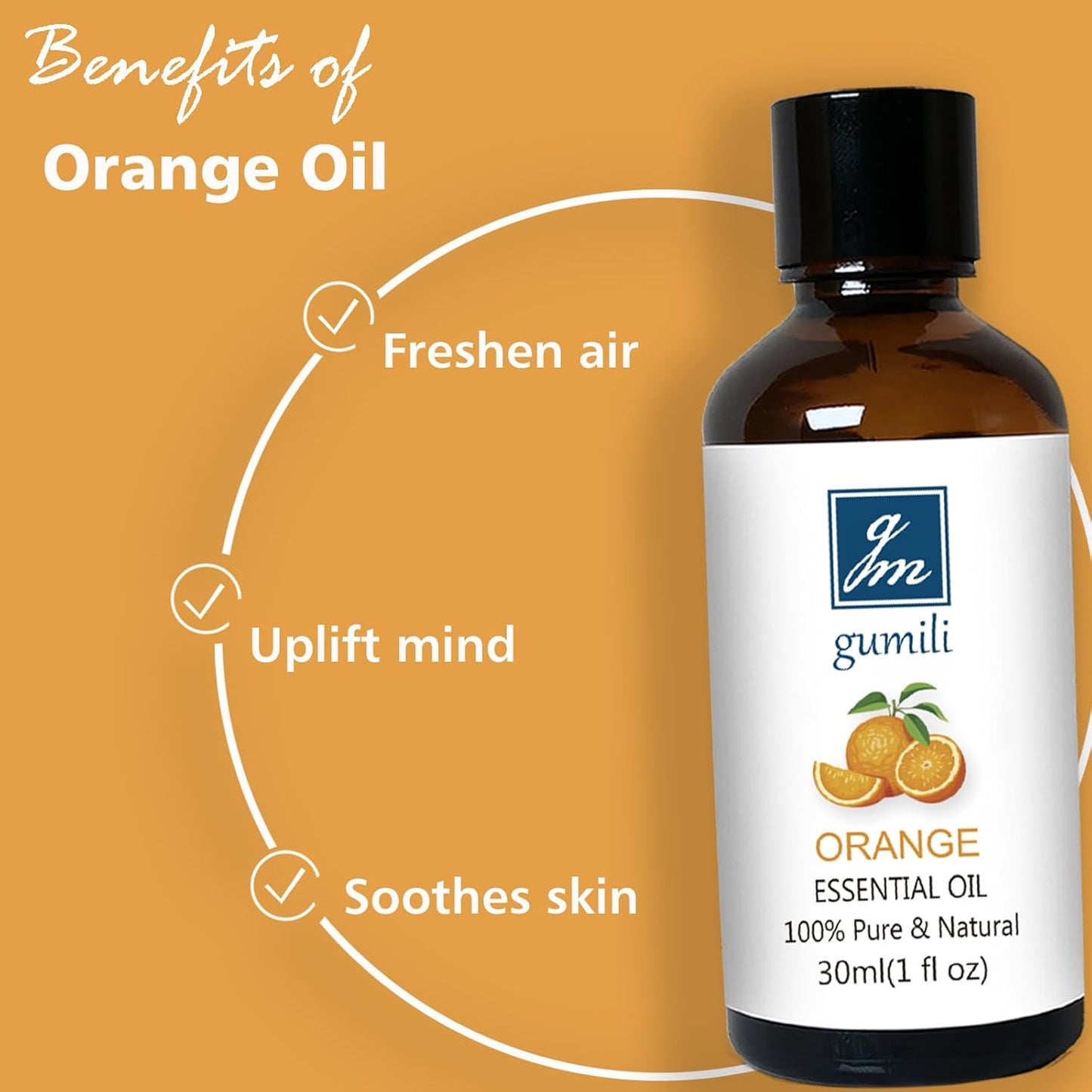 GM Gumili Orange Essential Oil 1 Oz – 100% Pure Sweet Orange Oil for Diffuser, Skin, Body, Spray, Massage & DIY