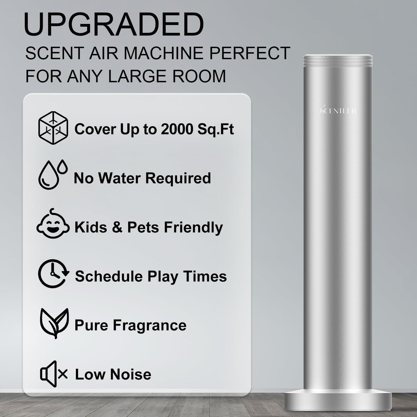 Wireless Hotel Scent Diffuser-Cordless Rechargeable Diffuser for Whole House- Scent Air Machine for Home -App Bluetooth Control -Waterless Essential Oil Diffuser for Large Room, Studio Office -Silver