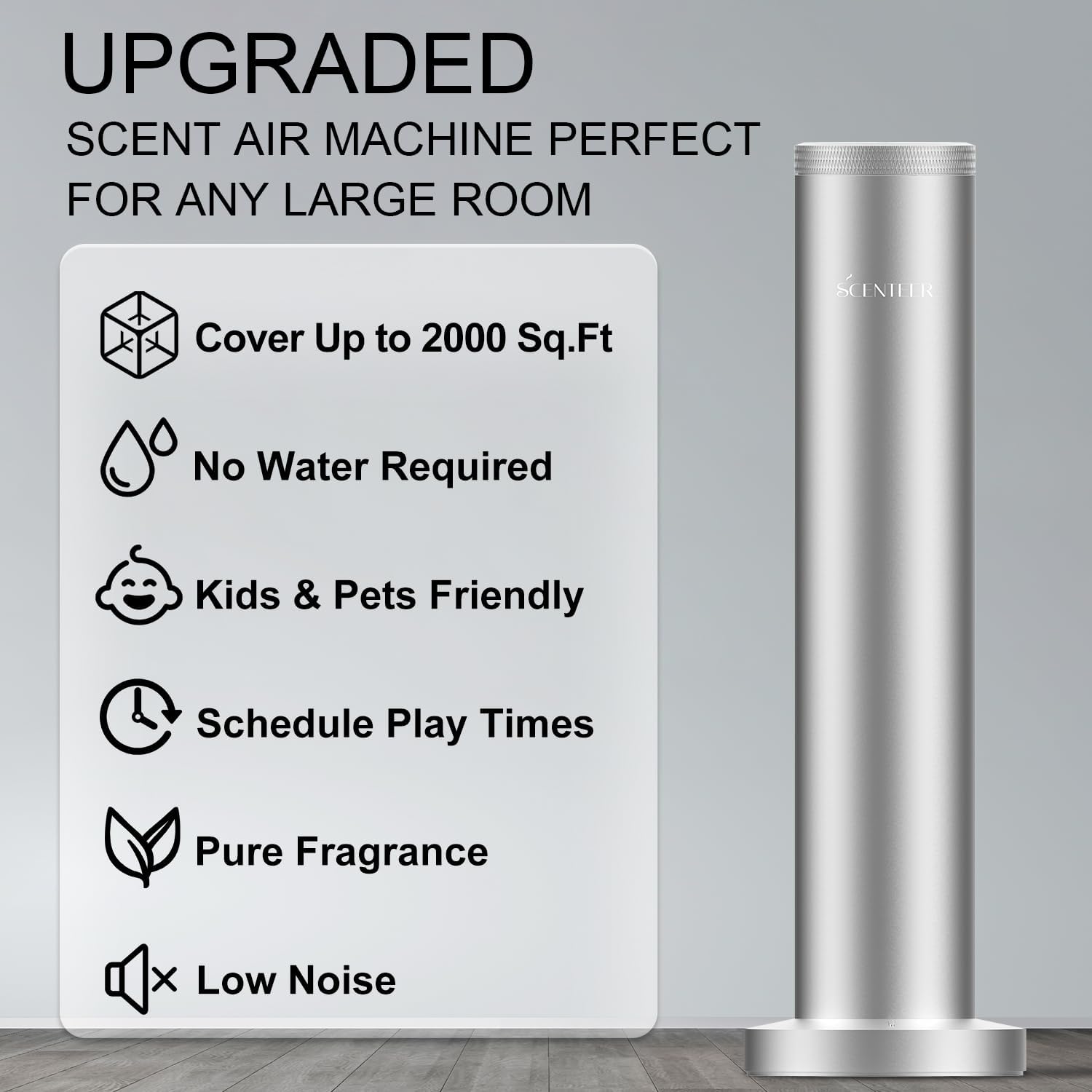 Wireless Hotel Scent Diffuser-Cordless Rechargeable Diffuser for Whole House- Scent Air Machine for Home -App Bluetooth Control -Waterless Essential Oil Diffuser for Large Room, Studio Office -Silver