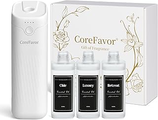 Waterless Essential Oil Diffuser (M60) with 3x120ml Oil, Rechargeable Portable Battery-Operated Cold Air Aroma Scent Machine, 4 Adjustable Intensity Levels, Quiet Diffuser for Home Car