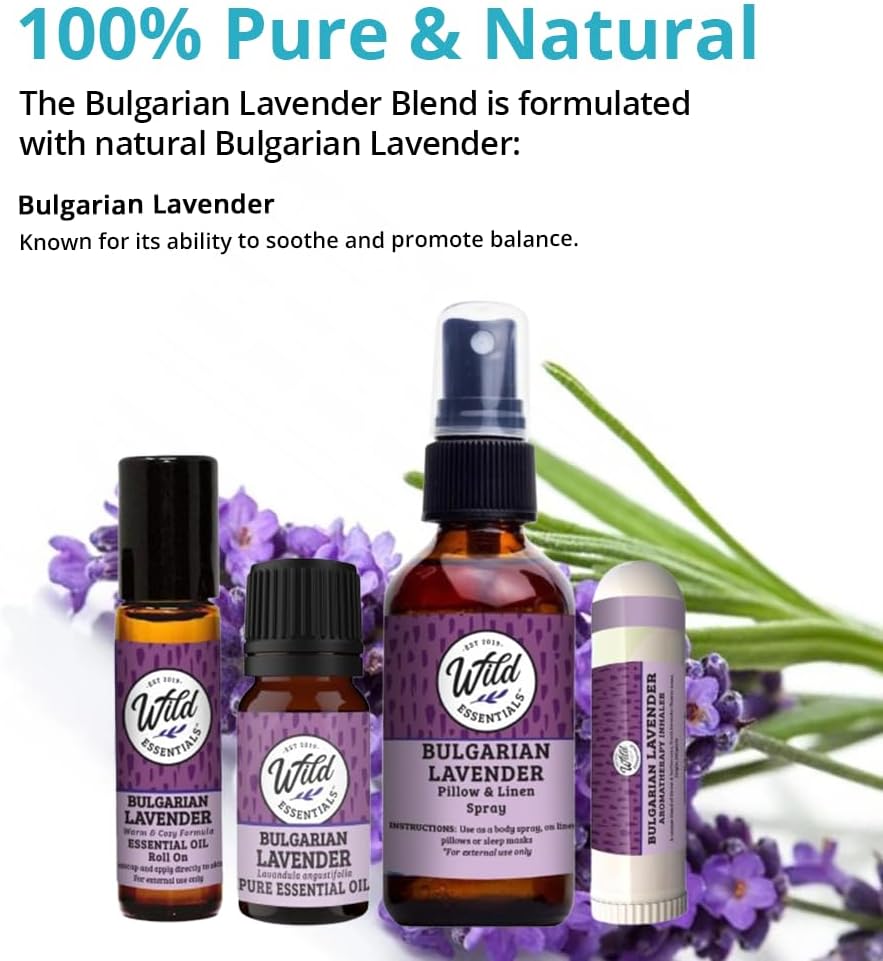 Bulgarian Lavender Essential Oil Bundle – Inhaler, Roll-On, Spray & Pure Oil | Calming, Relaxing Aromatherapy– USA Made