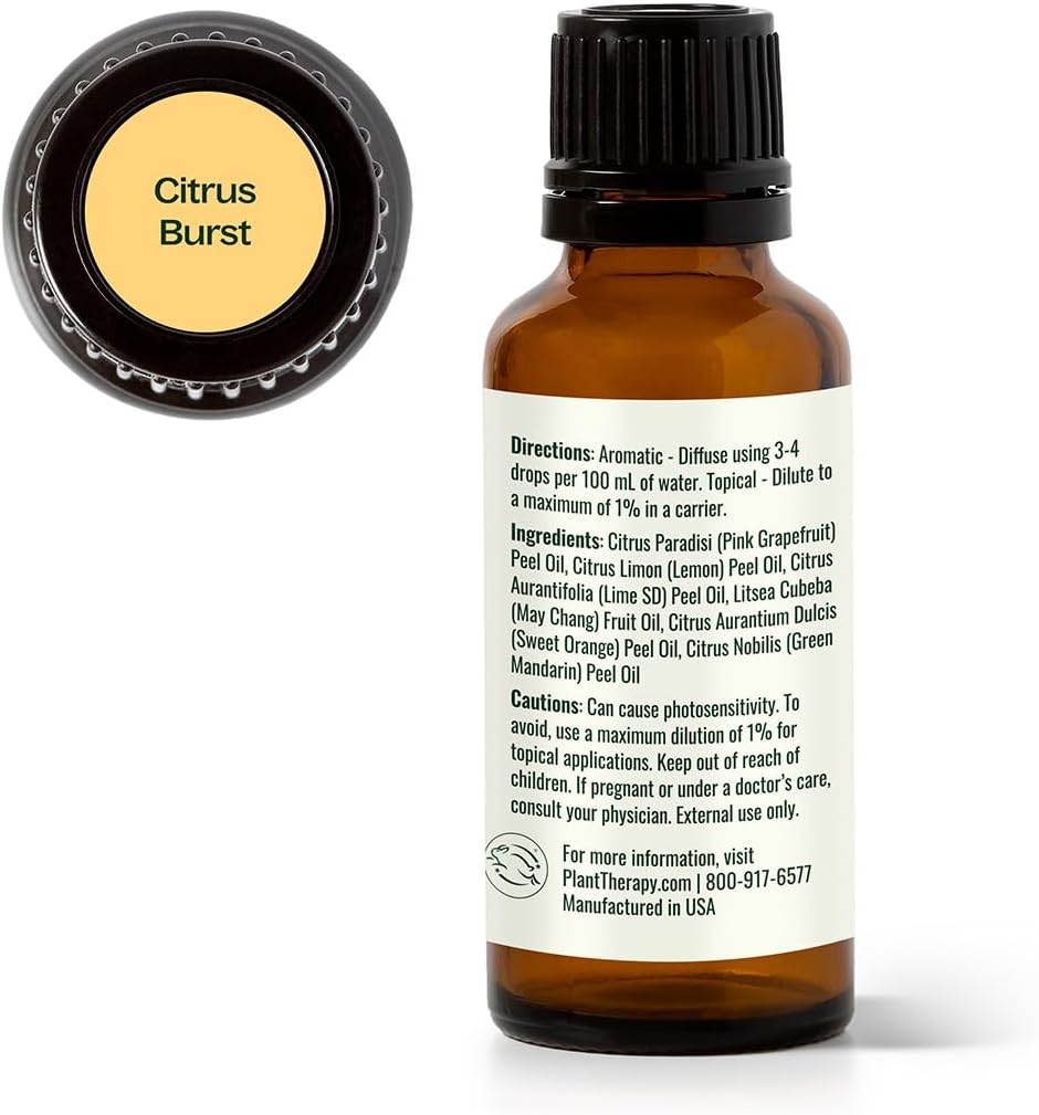 Plant Therapy Citrus Burst Essential Oil Blend, 30 mL (1 oz), Made with 100% Pure Essential Oils, Uplifting and Bright Scent, Great for Essential Oil Diffusers