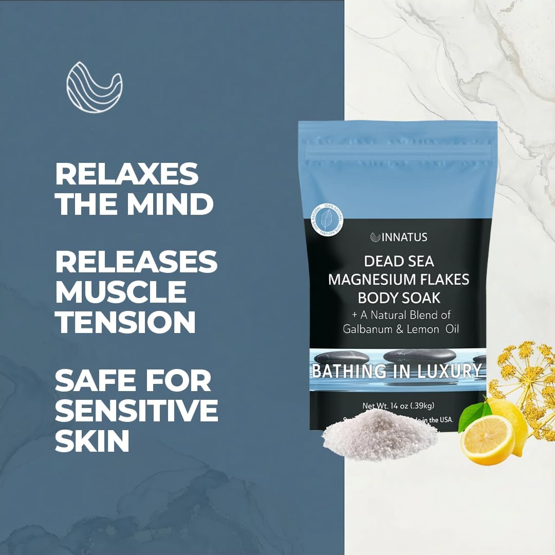 Pure Dead Sea Magnesium Flakes Clarity Soak – Relaxing & Replenishing 14oz Bath Soak – Infused with Natural Oils for Muscle Recovery (Lemon)