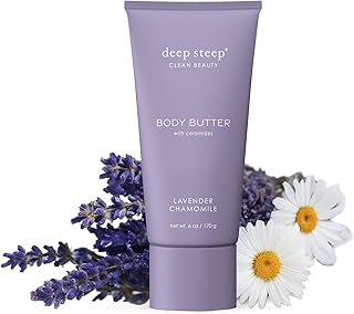 Deep Steep Body Butter, 6 oz – Rich Moisturizer with Ceramides, Coconut Oil, Argan Oil & Aloe Vera – Vegan, Clean Beauty, Smooth & Hydrated Skin (6 Ounces, Lavender Chamomile)