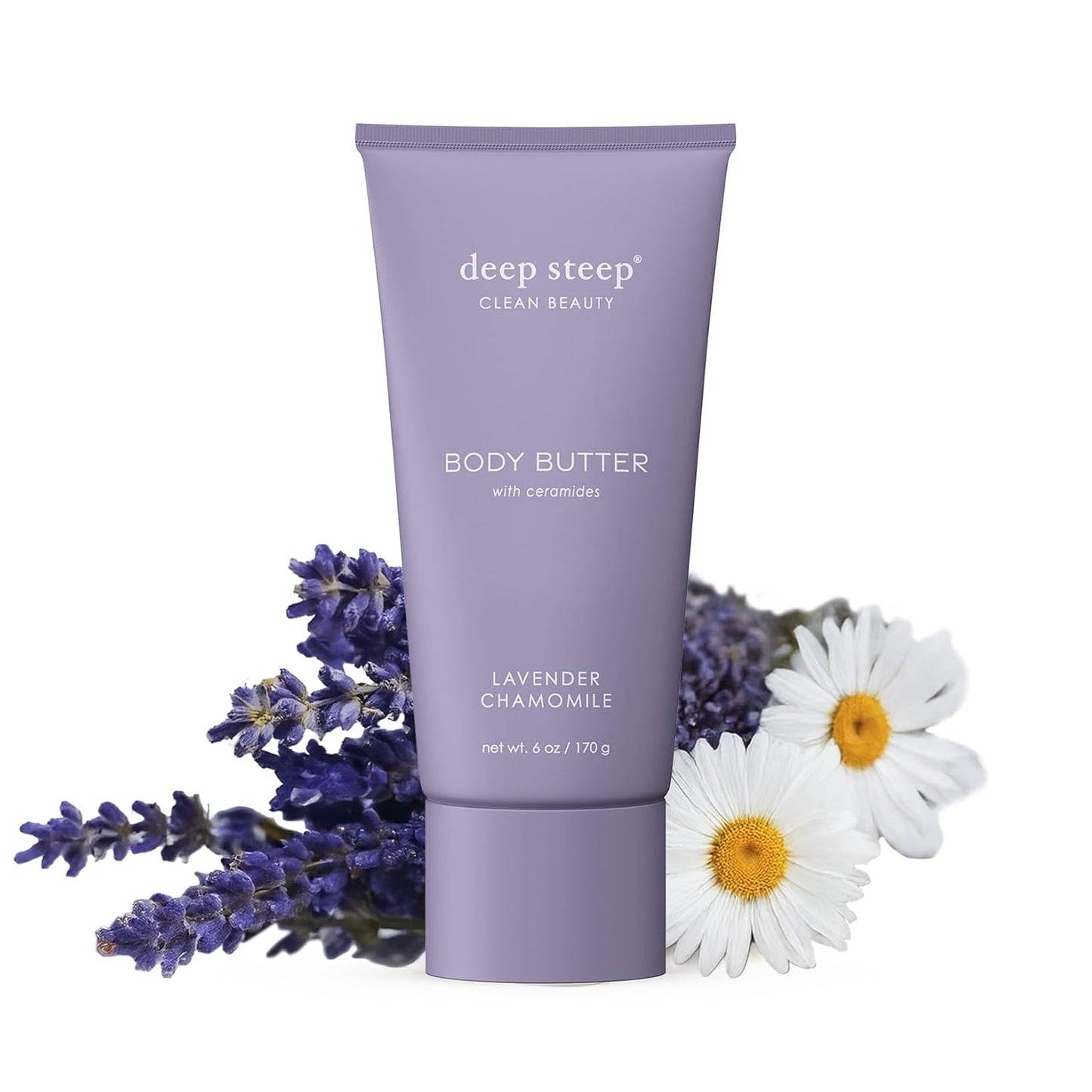 Deep Steep Body Butter, 6 oz – Rich Moisturizer with Ceramides, Coconut Oil, Argan Oil & Aloe Vera – Vegan, Clean Beauty, Smooth & Hydrated Skin (6 Ounces, Lavender Chamomile)
