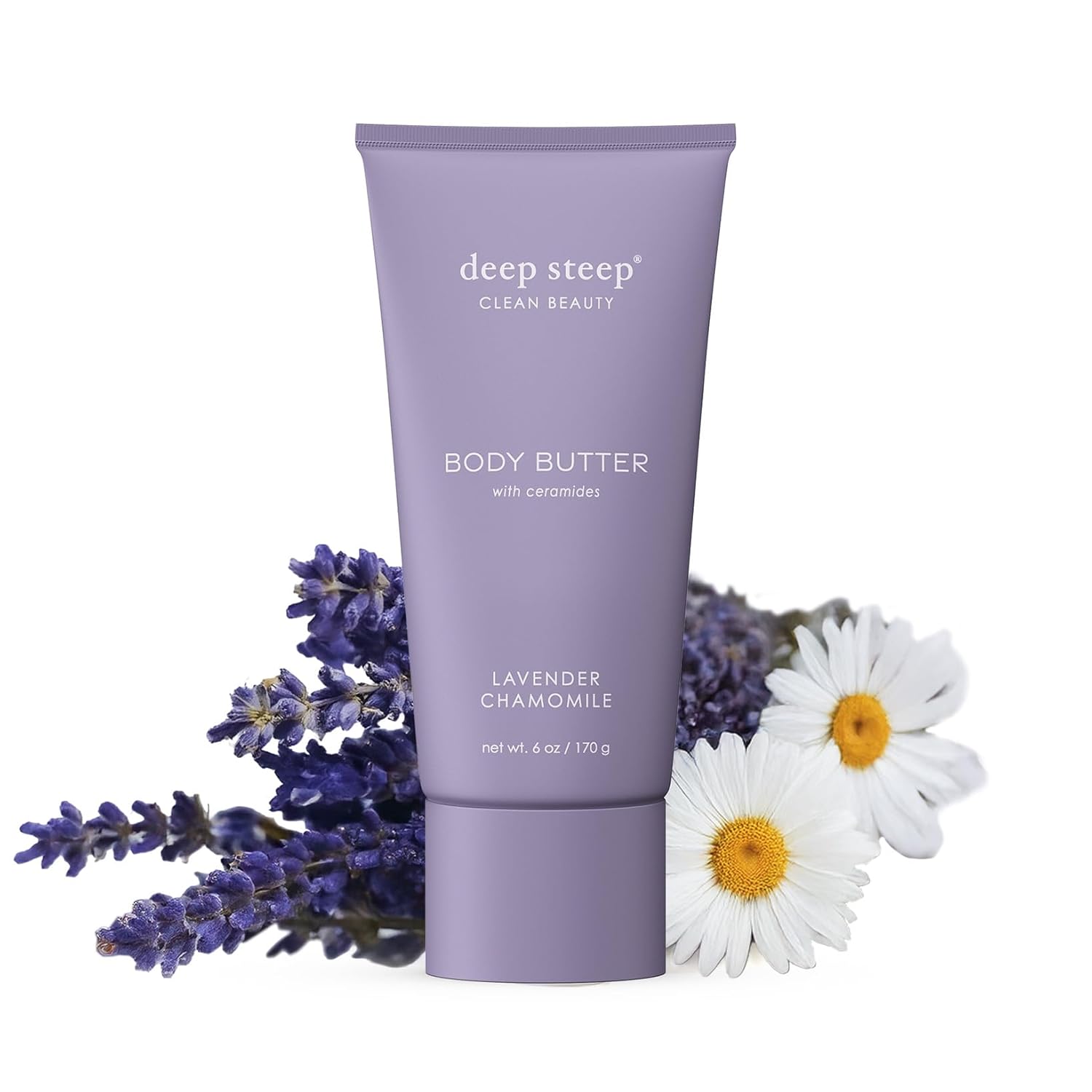 Deep Steep Body Butter, 6 oz – Rich Moisturizer with Ceramides, Coconut Oil, Argan Oil & Aloe Vera – Vegan, Clean Beauty, Smooth & Hydrated Skin (6 Ounces, Lavender Chamomile)