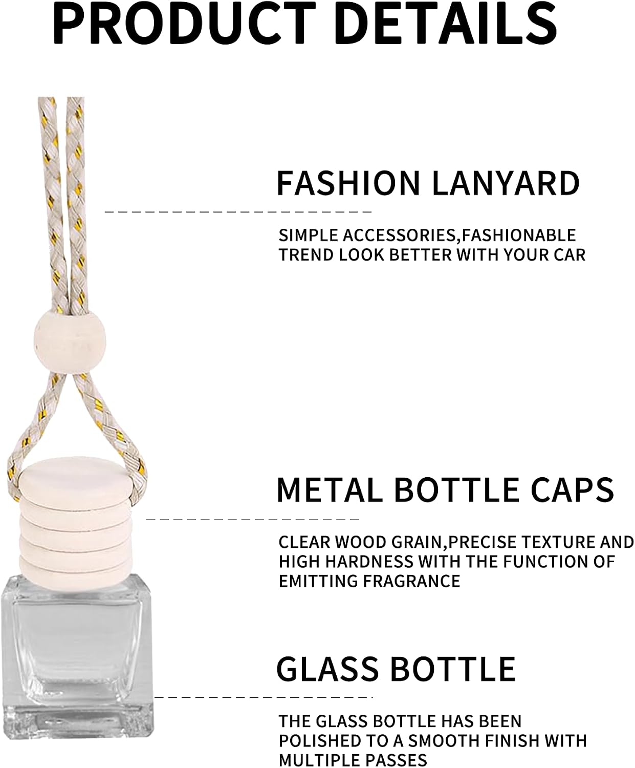5PCS Hanging Car Air Freshener, Auto Interior Decoration 8 ml Oil Diffuser Perfume Aromatherapy Pendant Empty Glass Bottle, Fragrance Ornament with Vent Clip Wooden Cap and Rope (Square)