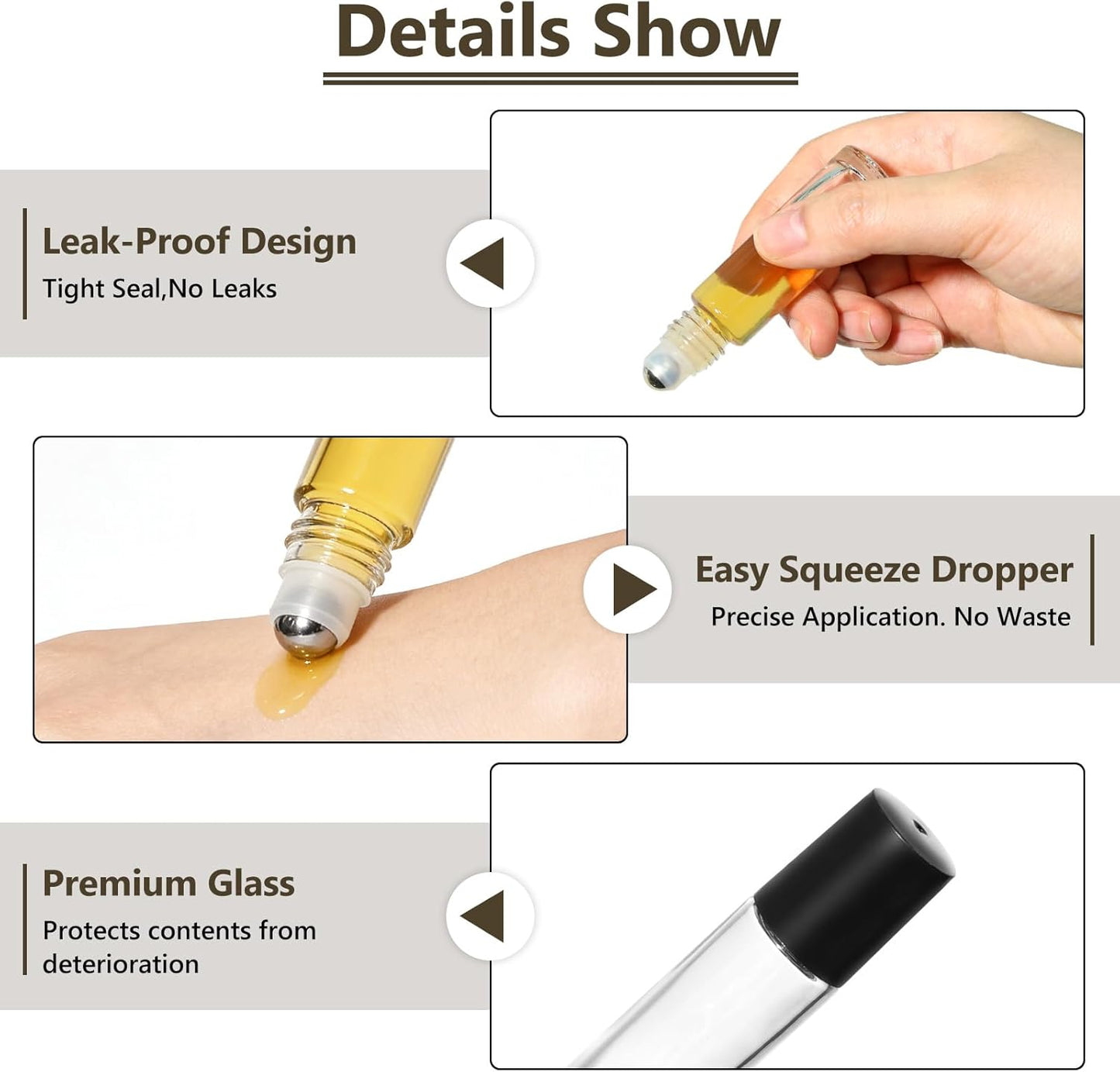 72 Pack Empty Essential Oil Roller Bottles – 10ml Amber Glass Roll-On Bottles with Stainless Steel Roller Balls & Caps, Refillable Perfume Containers for DIY & Travel（Clear）