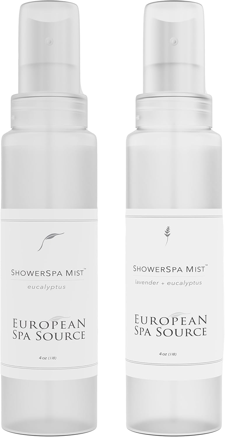 European Spa Source ShowerSpa Mist Spray Bundle (Classic Eucalyptus & Eucalyptus + Lavendar) for Aromatherapy, At Home Spa Experience, Sinus Congestion Relief, and Tension Relief, 4 fl oz. (each)