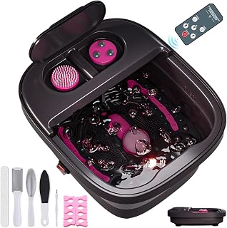 Collapsible Foot Bath, Foot Spa Bath Massager with Heat, Bubble, Remote Control, Temperature Control, 3 Pedicure Attachments, Feet Soaking Tub for Stress Relief