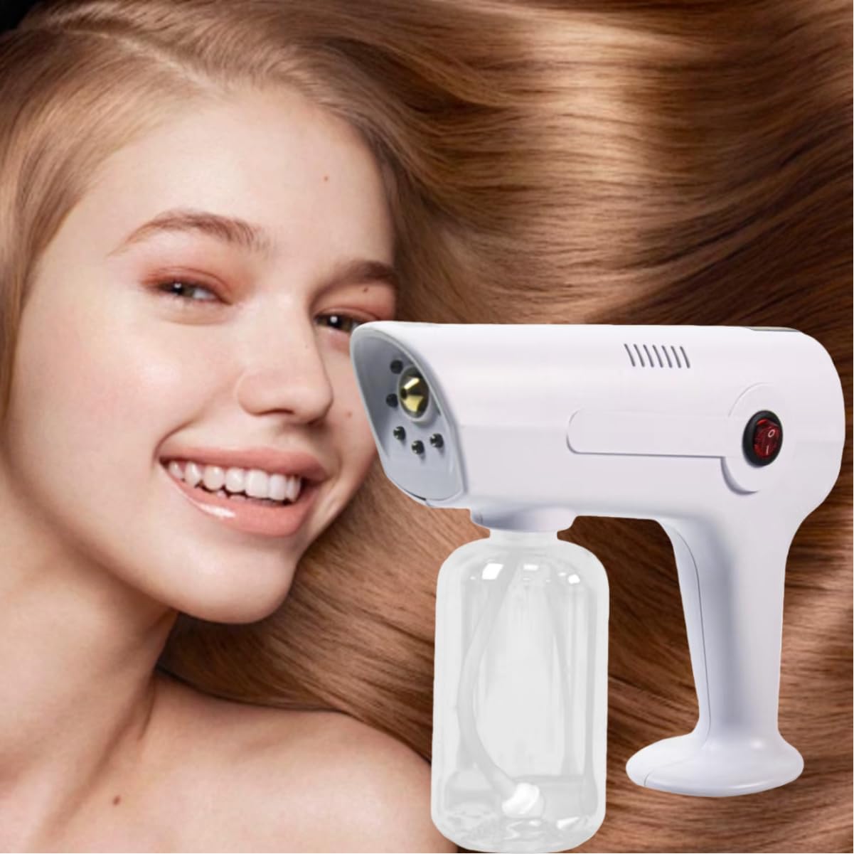 Portable Nano Atomizer with Red Blue Light Mist Gun Barber Hair Care Steamer Micro Mist Sprayer