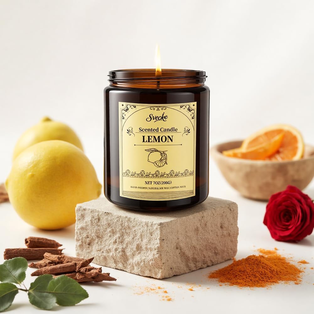 Lemon Scented Candles, 7oz Soy Wax Candle, Long Lasting Aromatherapy Jar Candle for Home, Scented Long Burning Candle Gift for Women and Men