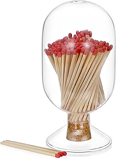 OwnMy 4 Inch Glass Match Cloche Decorative Glass Match Holder Jar with Cork Stopper, Clear Glass Matches Box Matchstick Holder Organizer for Home Bathroom Fireplace Candle Use (NOT Includes Matches)