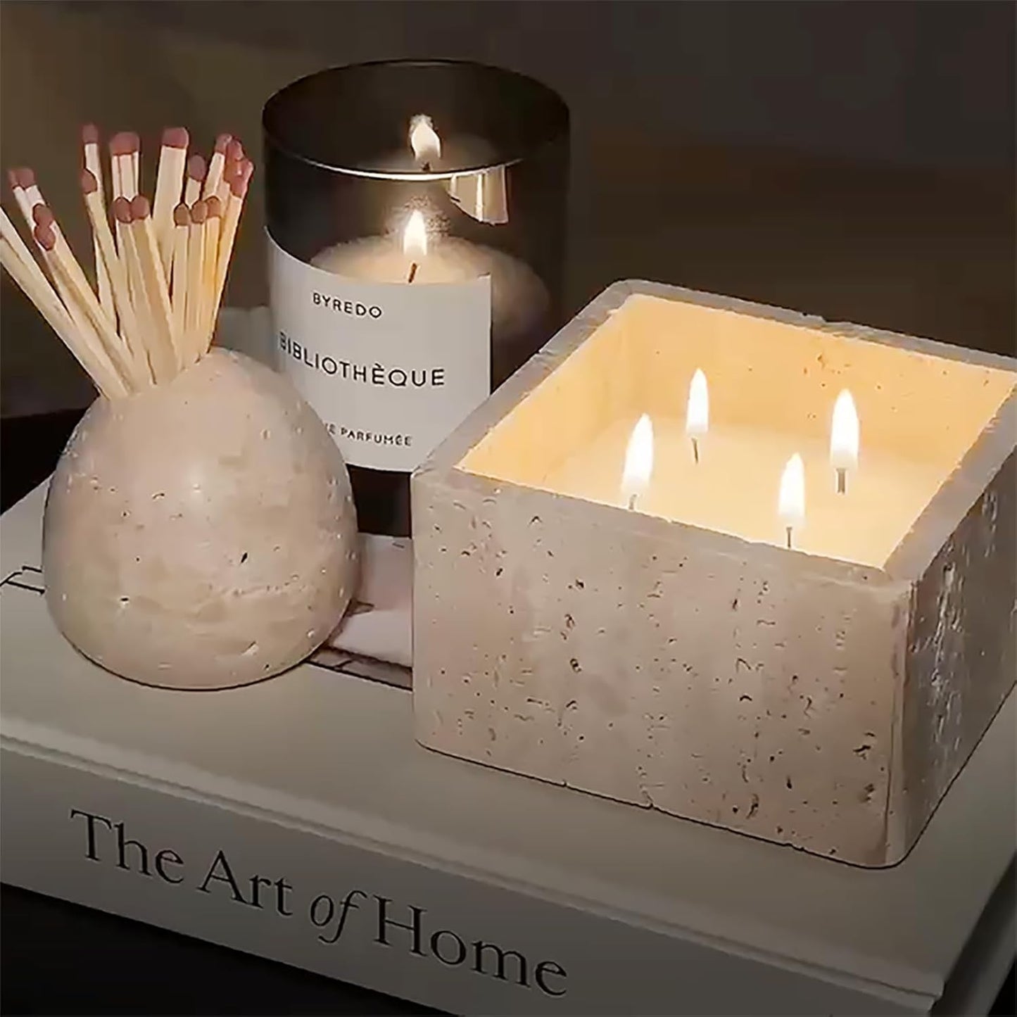 100% Travertine Match Holder |Toothpick Holder | Cute Beige Match Cloche | Matches Jar Box for Candles or Bathroom Decor | 3x3x3 | Matches NOT Included
