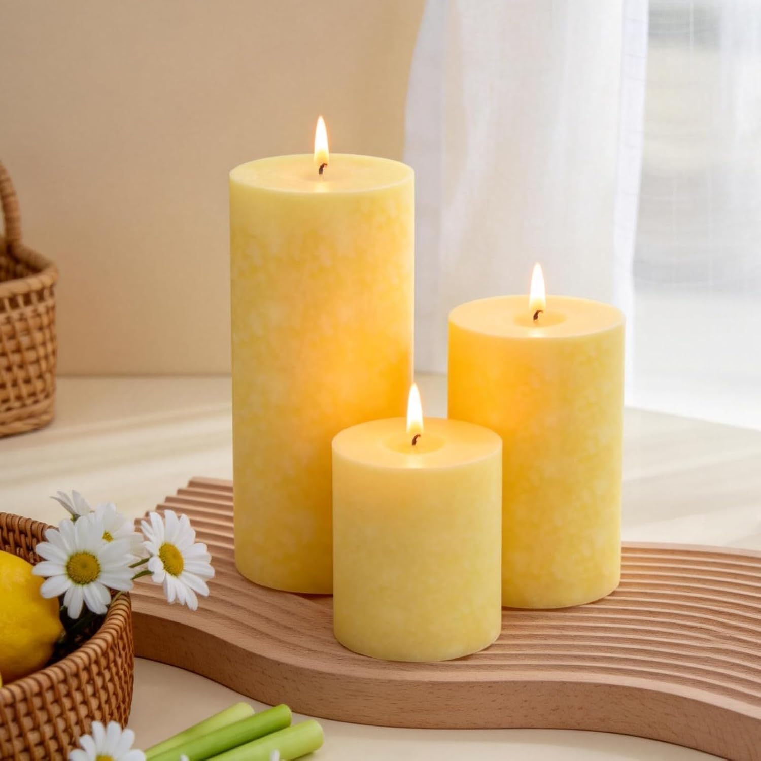 Citronella Candles Outdoor,3 Pack Lemongrass Scented Pillar Candles Indoor Outdoor,Long Lasting Citronella Pillar Candle for Home Garden Patio Yard Party Wedding(2x2in,2x3in,2x4in)