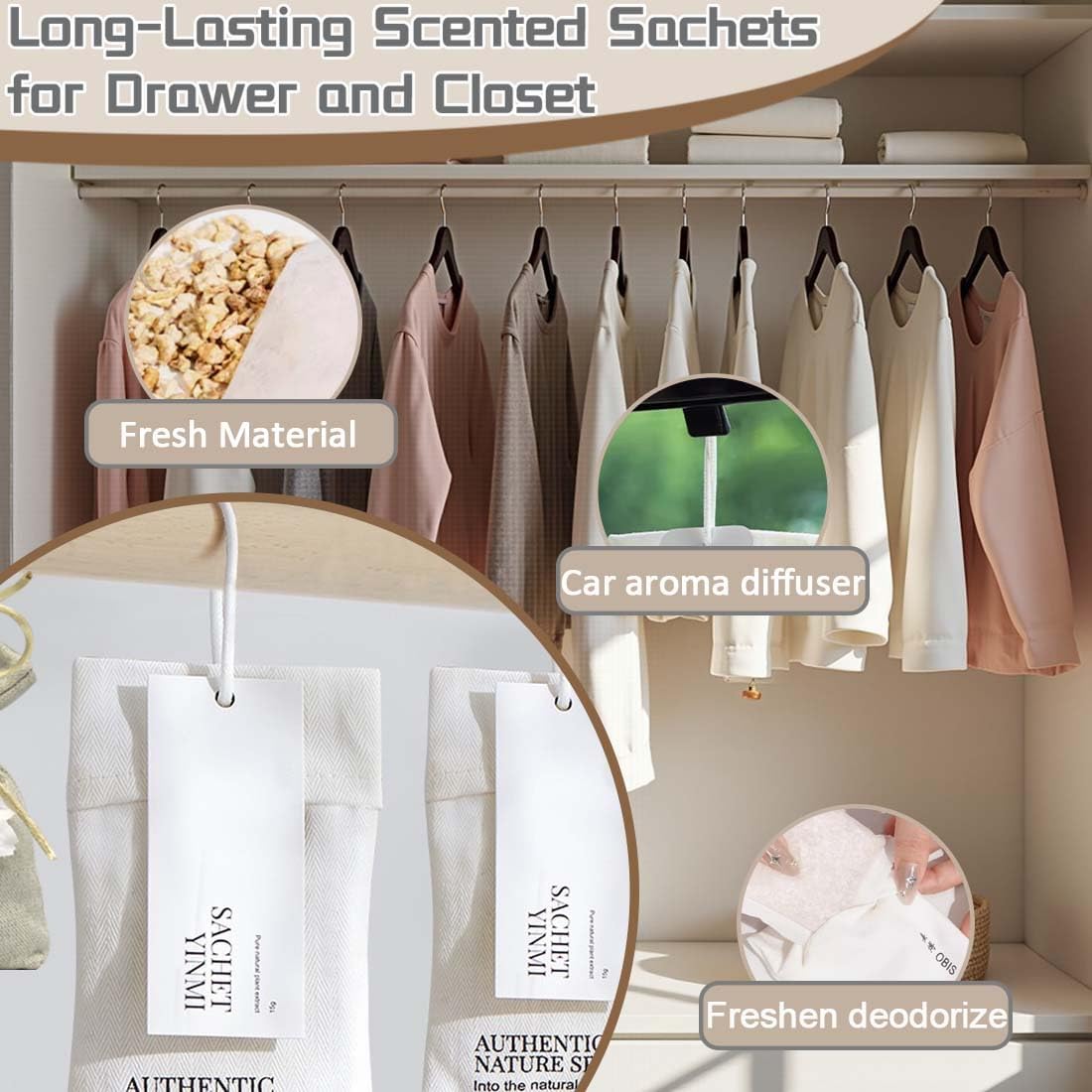 Home Refillable Fragrance Sachets 6-Pack, Lavender & Freesia Corn Cob Scent Bags for Closet Car Drawer, Natural Long-Lasting Freshener, Hemp Fabric Pouches