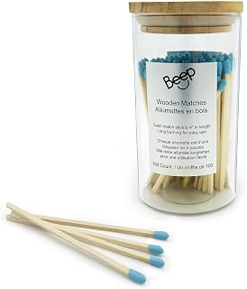 100 Decorative Wooden Safety Matches in Glass Apothecary Jar,4 Inch Colored Long Matches for Lighting Candles,Stylish Home Decor with Striker Included