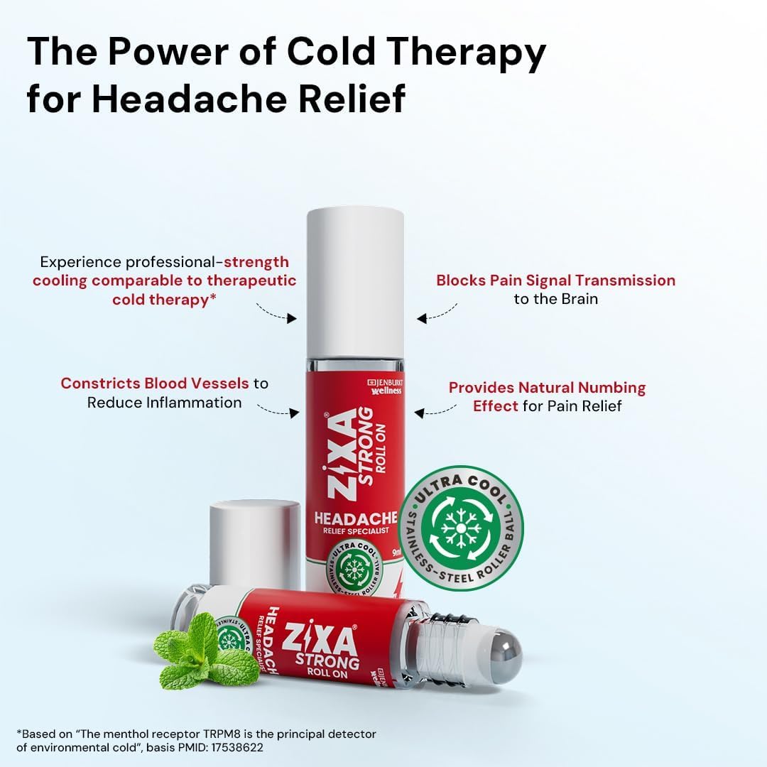 FT Fountina ZIIXA Headache Relief Roll On, Ultra-Cool Stainless Steel Roller, Fast Cooling, Plant-Based with Aromatherapy, Non-Greasy, Travel Friendly, 9 ml