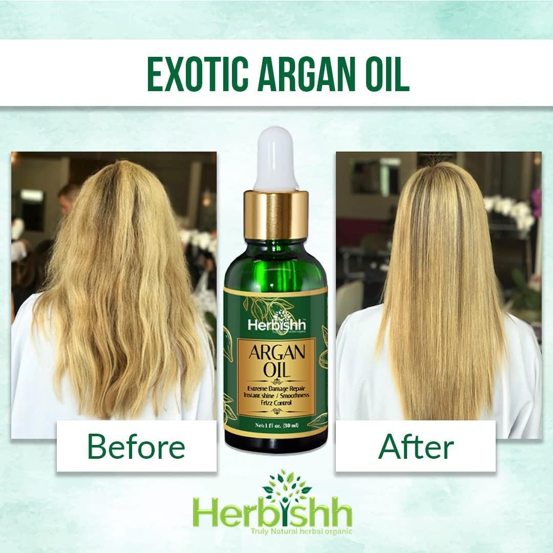 Herbishh Moroccan Argan Oil for Hair 30ml – Hair Serum for Frizz Control & Shine, Damaged Hair Treatment & Split End Repair, Heat Protectant Leave In Serum, Lightweight Non-Greasy Hair Growth Oil