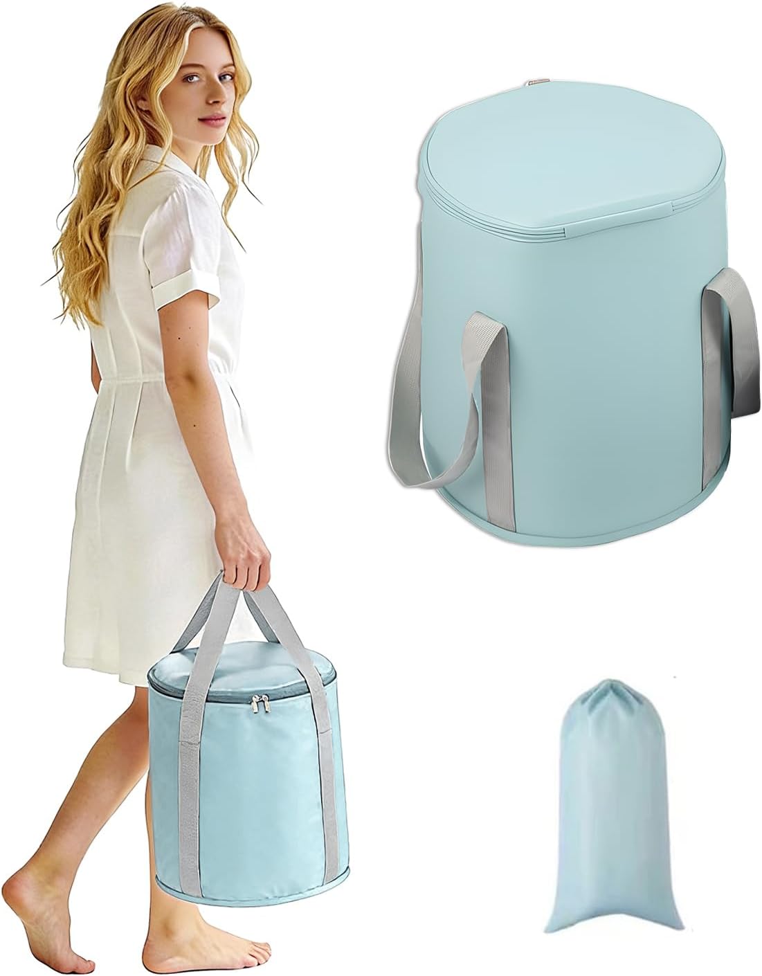 Insulated Collapsible Foot Soak Tub Foldable Bucket Home Travel Pedicure | Heat Retain insulated leakproof foldable basin for foot soak, water storage, laundry, pet bath and outdoor shower
