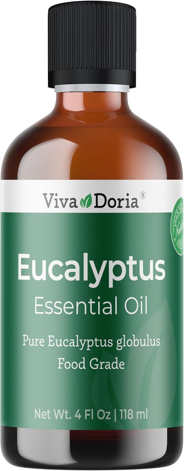 Viva Doria Eucalyptus Essential Oil, Food Grade, 118 ml (4 Fl Oz) | 100% Pure & Natural Eucalyptus Globulus | Aromatherapy Oil for Diffuser, Steam, and Massage