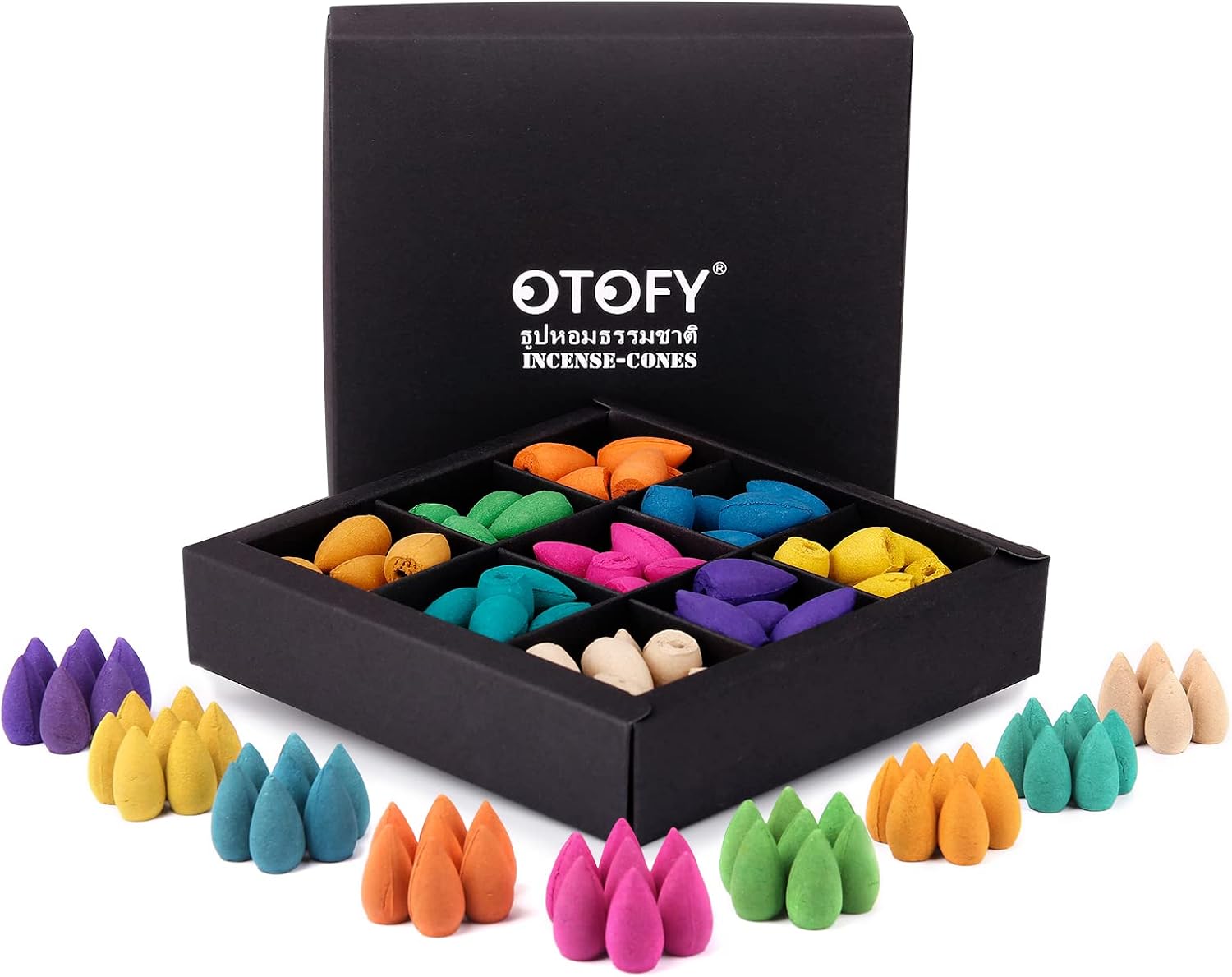 OTOFY Backflow Incense Cones 90 Pcs of 100% Natural Scents Waterfall Incense Rose Tulip Jasmine Lavender Rose for Backflow Incense Burner Holder Natural | Meditation & Yoga Gift (Black90)