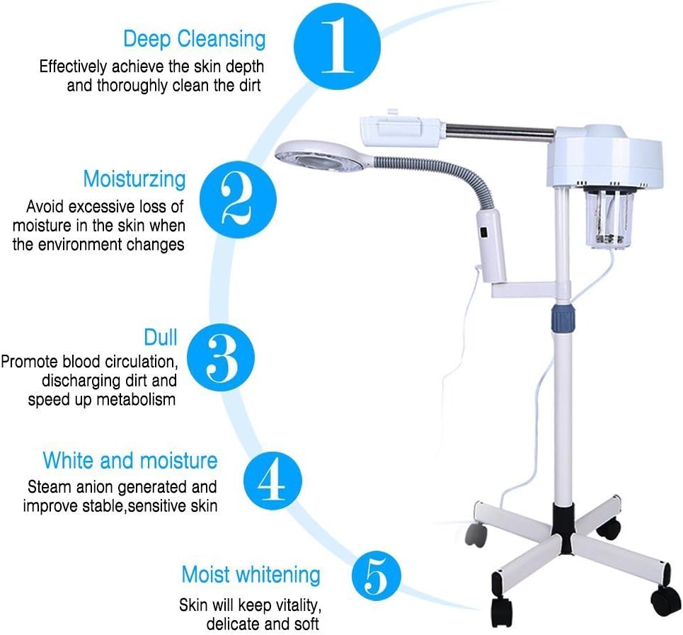 Magnifier Floor Light, 2 in 1 LED Cold Light Steamer with 5X Magnifying Lamp Machine for Home Salon Spa Ionic Skin Care