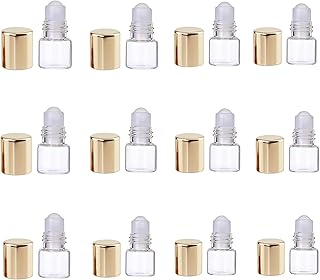12Pcs Gold Glass Roll on Bottles, 1ml, Refillable Essential Oil Aromatherapy Vials, Mini Roller Container for Cosmetic