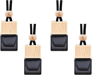 4 Pcs Hanging Car Air Freshener Bottles, Empty Black Glass Diffuser with Essential Oil - Refillable Aromatherapy Pendant for Auto, Home, Office Decor (Square, Cube Shape)