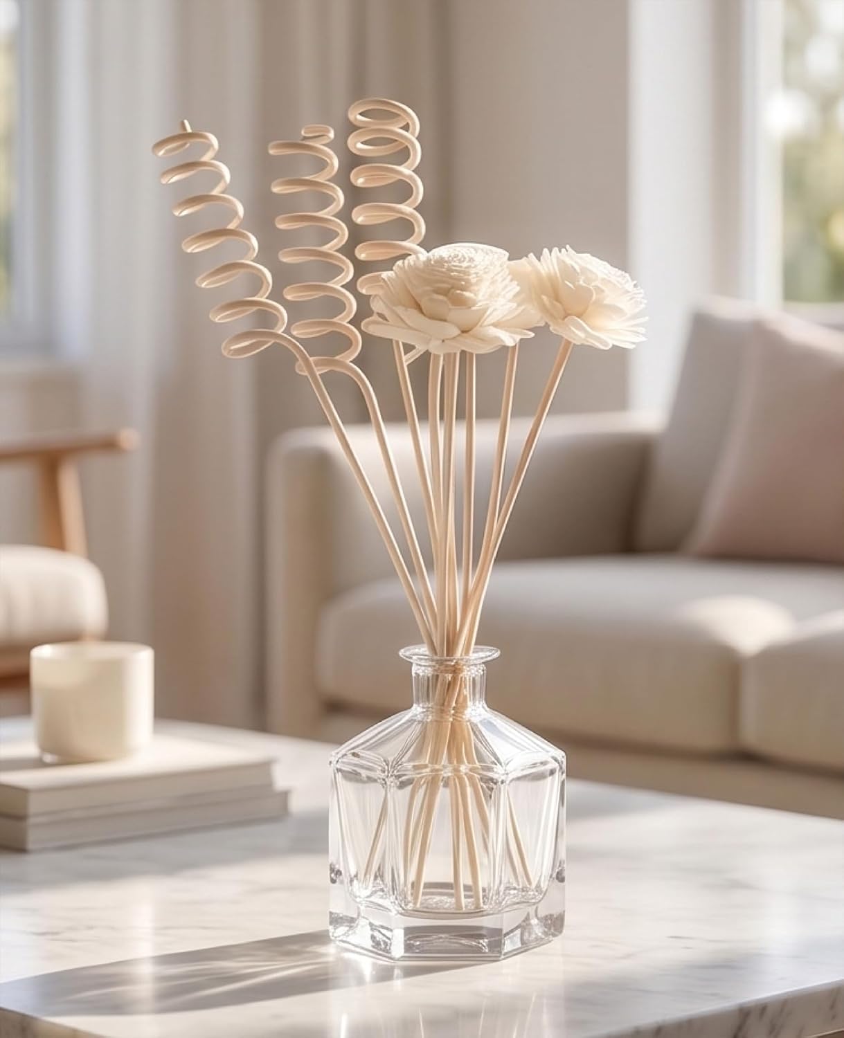 21PCS Reed for Diffuser Sticks, Natural Rattan Flowers Fragrance Diffusers for Home Office Bedroom Bathroom Decor